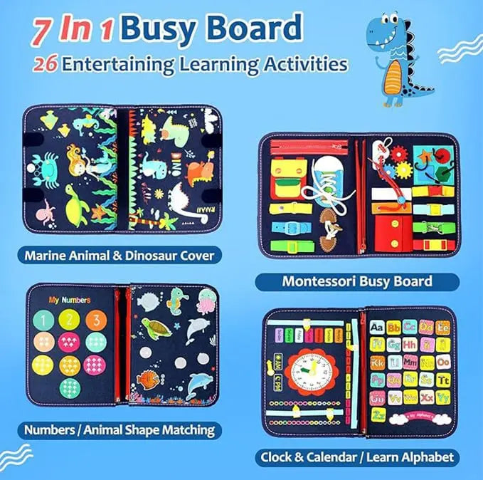 Busy Board Montessori Zippers Buttons & Buckles