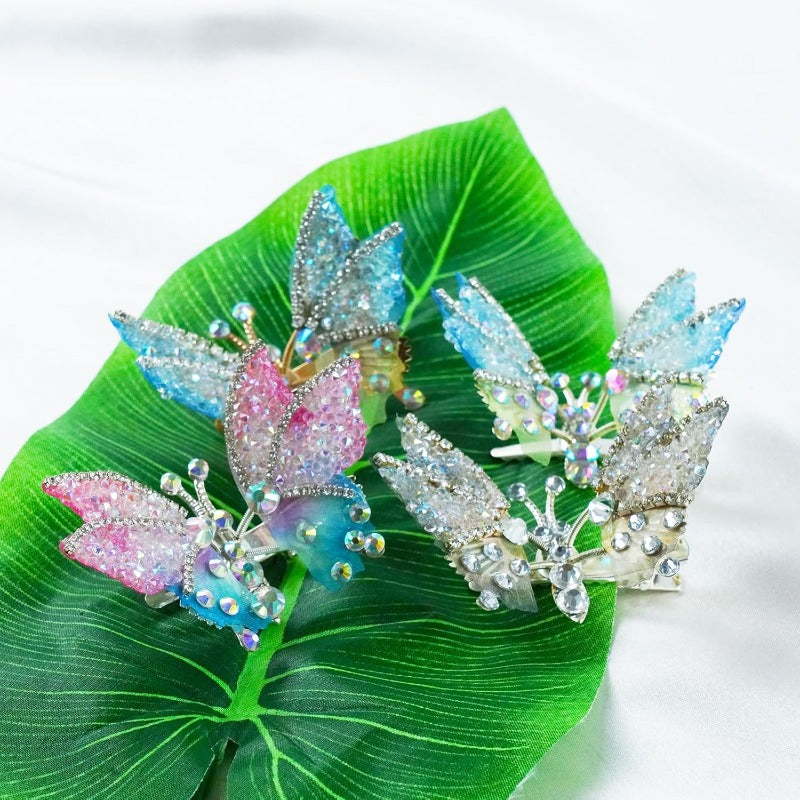 Butterfly Hair Clips Movable Wings & Sparkling Rhinestones 8-Pack