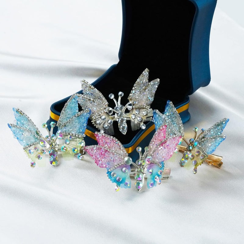 Butterfly Hair Clips Movable Wings & Sparkling Rhinestones 8-Pack
