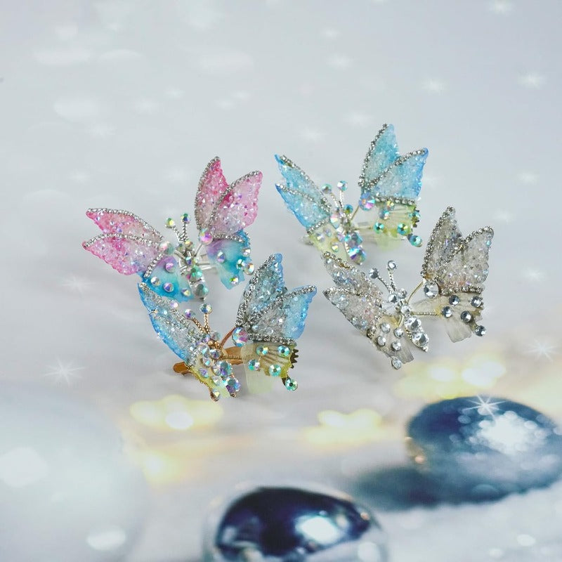 Butterfly Hair Clips Movable Wings & Sparkling Rhinestones 8-Pack