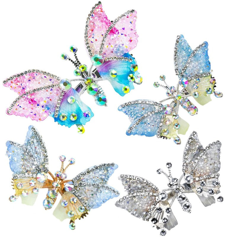 Butterfly Hair Clips Movable Wings & Sparkling Rhinestones 8-Pack