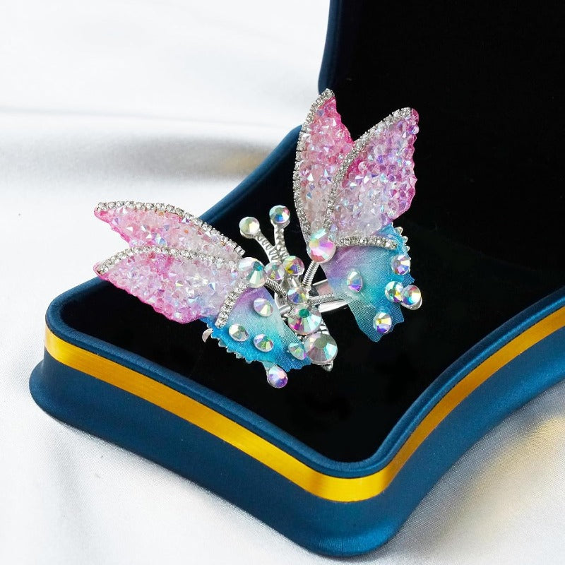 Butterfly Hair Clips Movable Wings & Sparkling Rhinestones 8-Pack