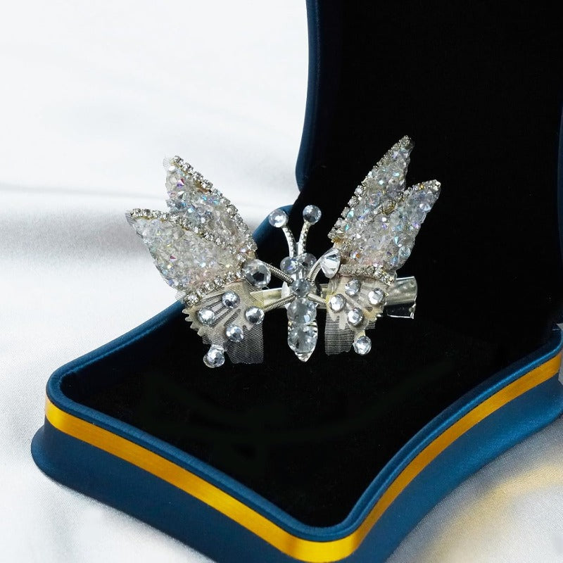 Butterfly Hair Clips Movable Wings & Sparkling Rhinestones 8-Pack