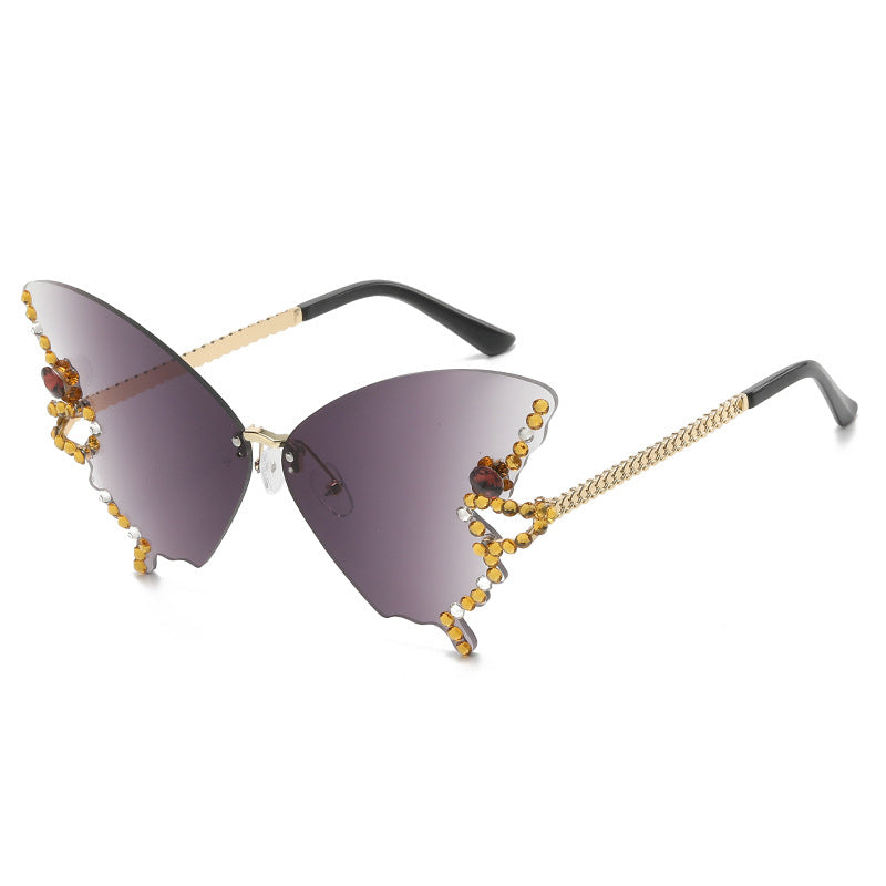 Butterfly Sunglasses Rimless Crystal Metal Frame UV400