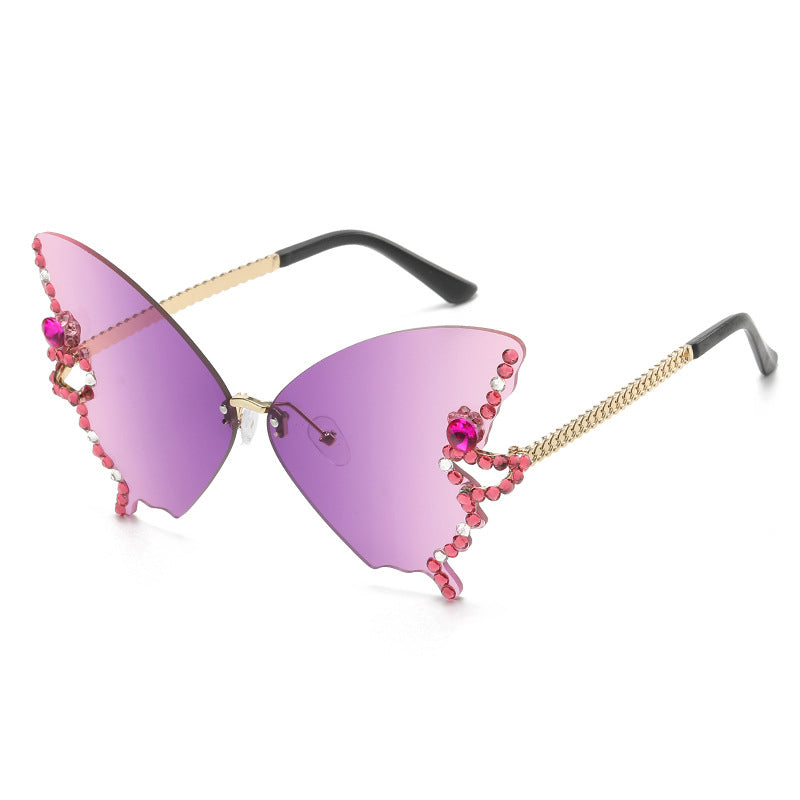 Butterfly Sunglasses Rimless Crystal Metal Frame UV400