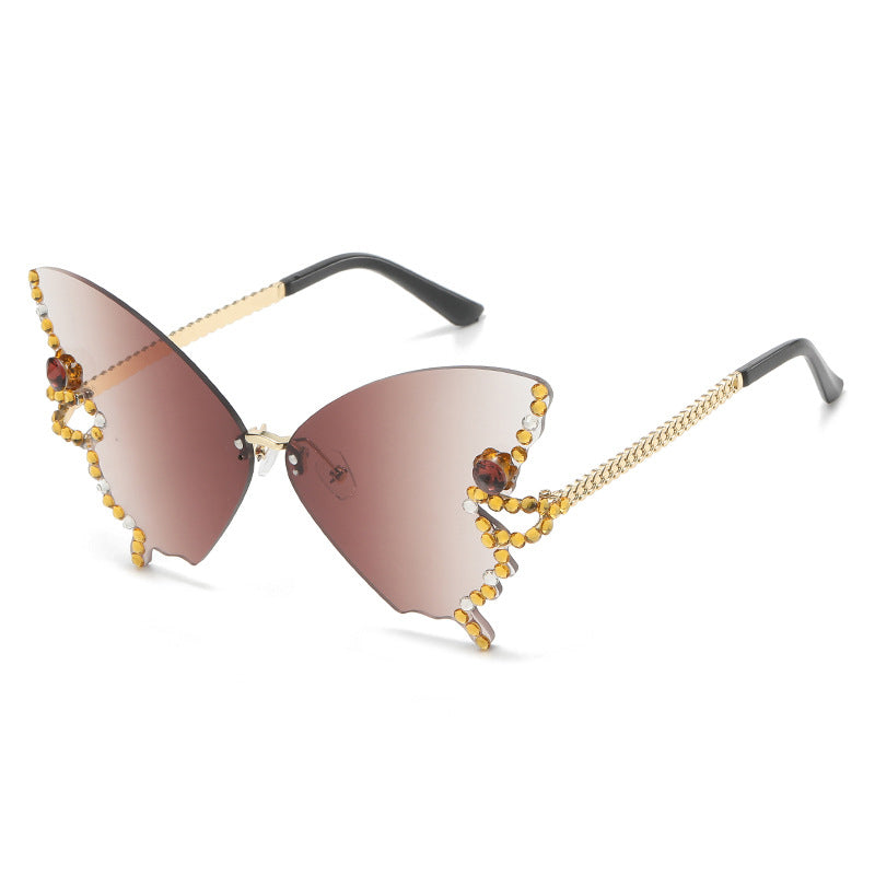 Butterfly Sunglasses Rimless Crystal Metal Frame UV400