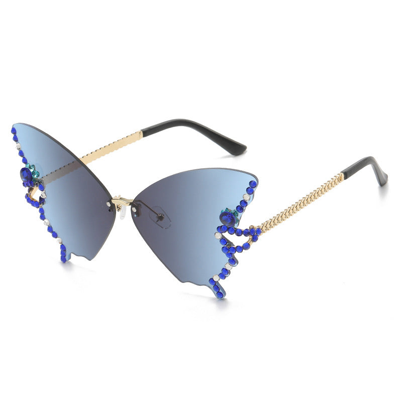 Butterfly Sunglasses Rimless Crystal Metal Frame UV400