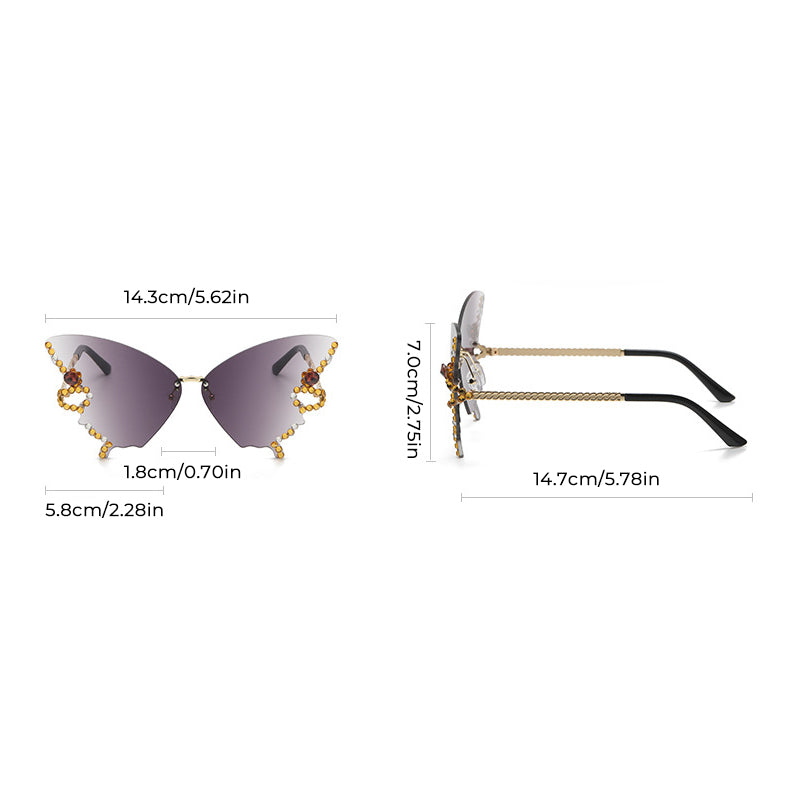 Butterfly Sunglasses Rimless Crystal Metal Frame UV400