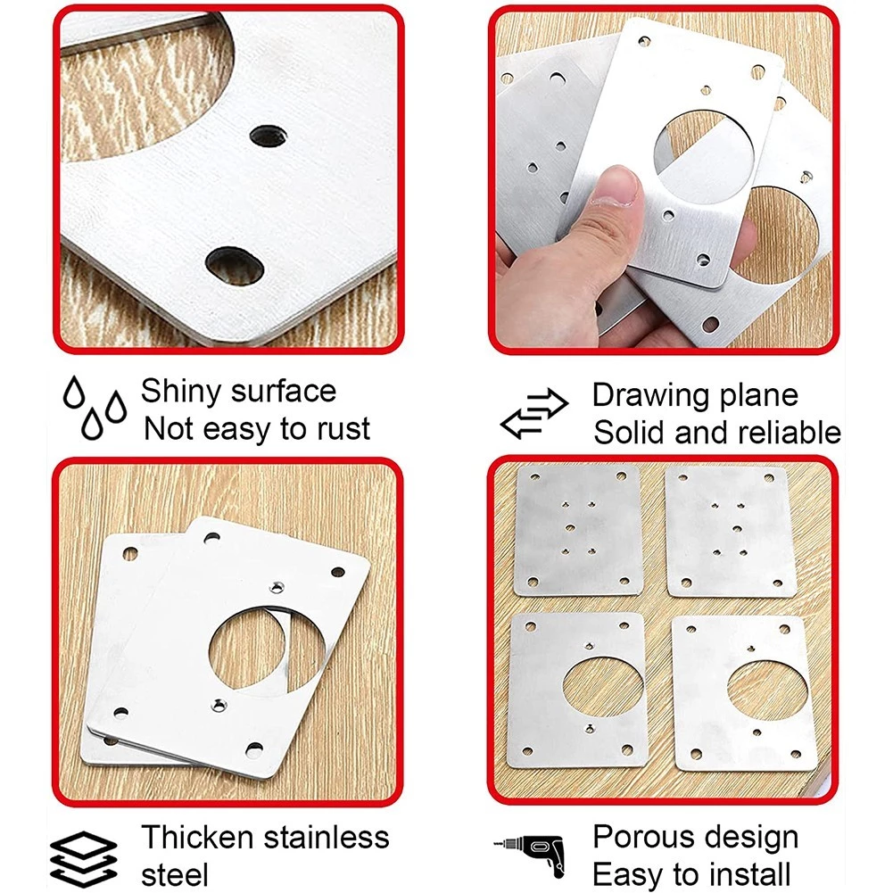 Cabinet Hinge Plate Set Stainless Steel Reinforcement Easy Installation