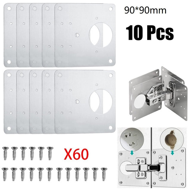 Cabinet Hinge Plate Set Stainless Steel Reinforcement Easy Installation