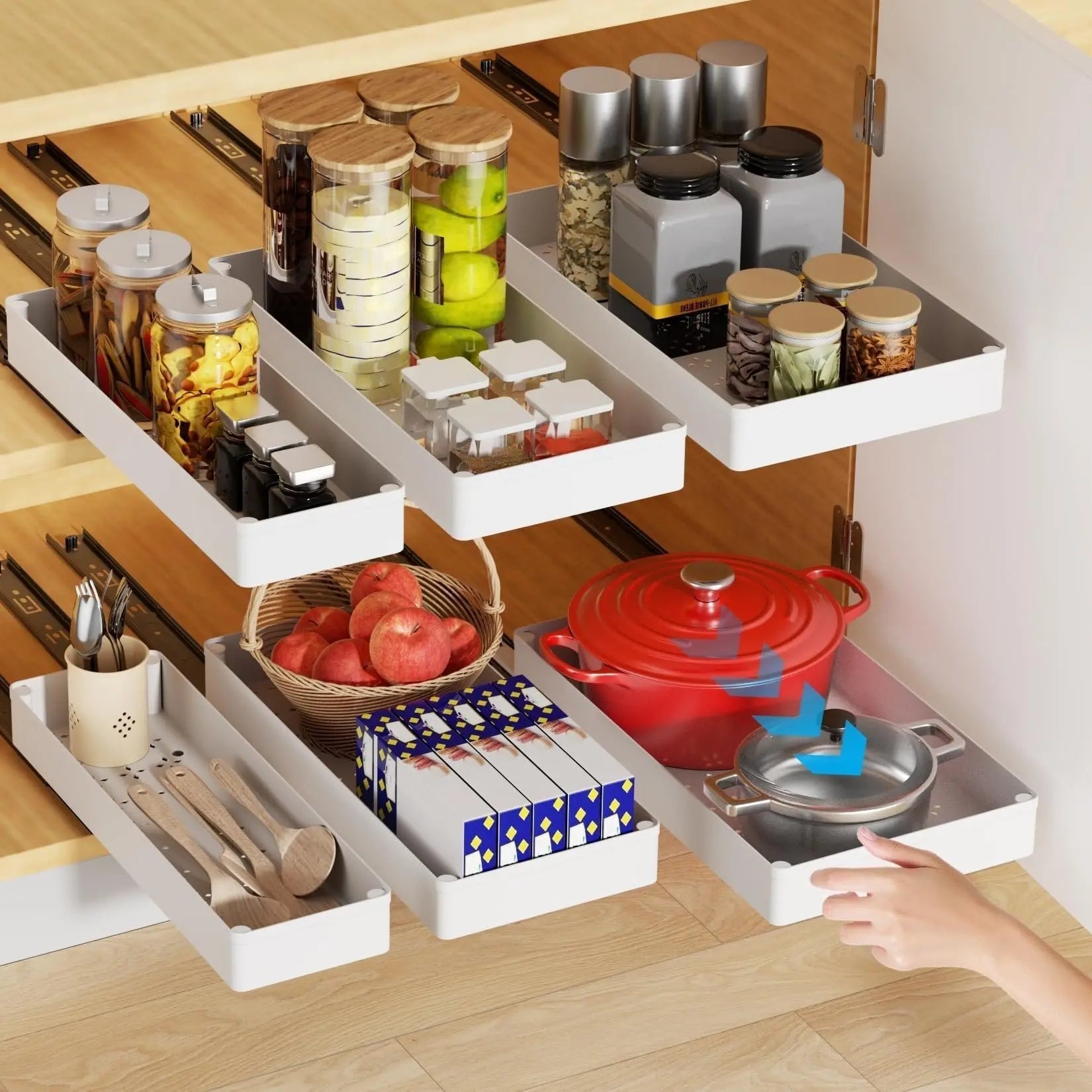 Cabinet Organizer Extendable Quiet Sliding Nano-Tape 55 lb Load