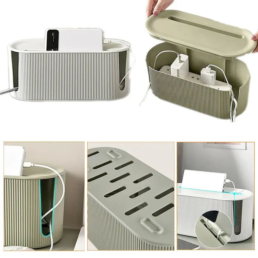 Cable Management Box Ventilated Lid Cable Slots Flat Top