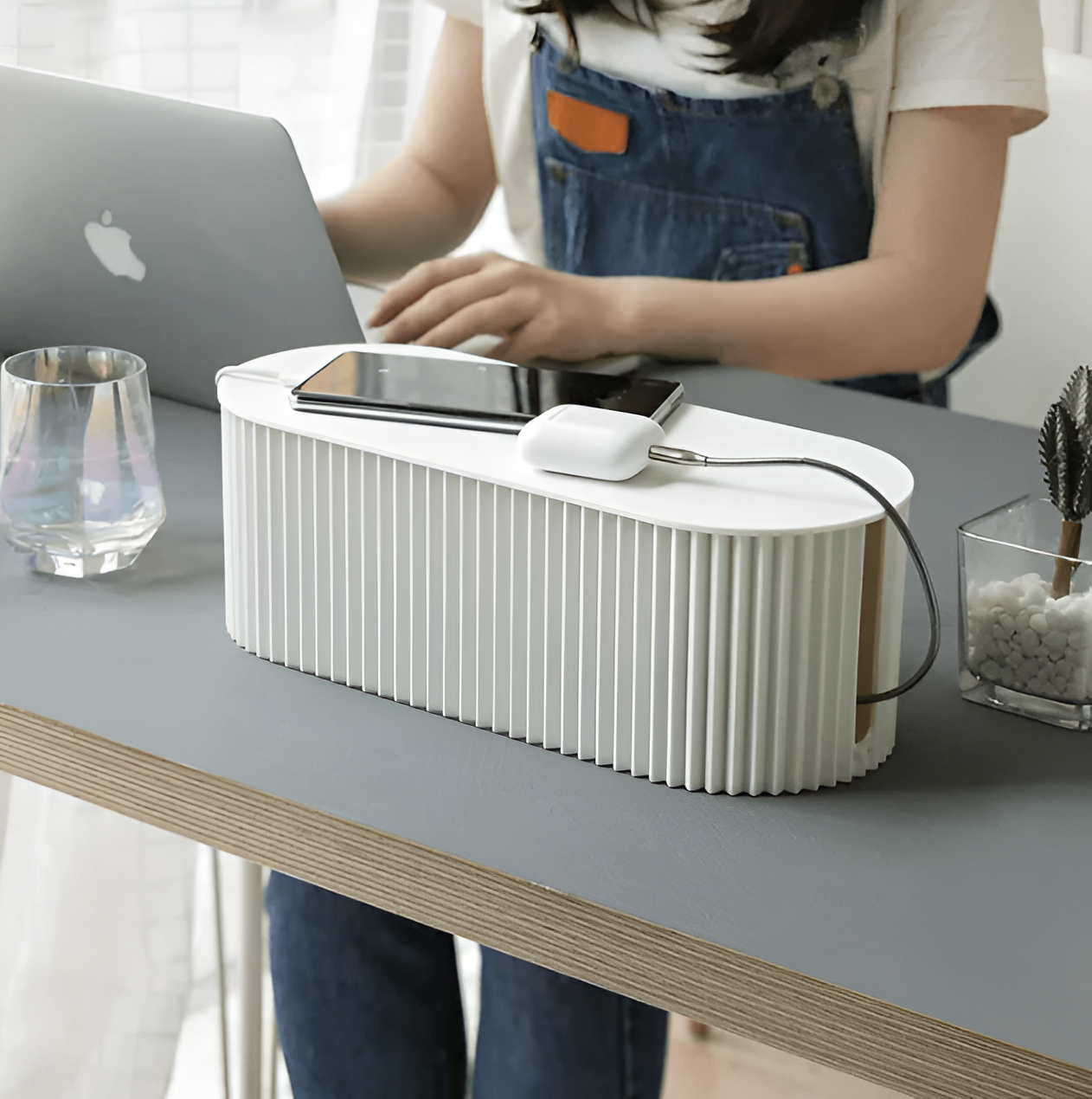 Cable Organizer Box Removable Lid & Device Stand
