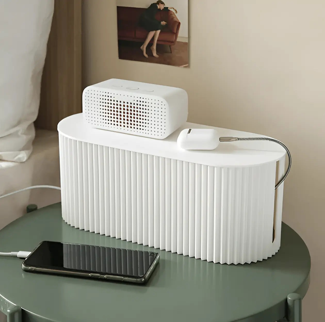 Cable Organizer Box Removable Lid & Flat Charging Top