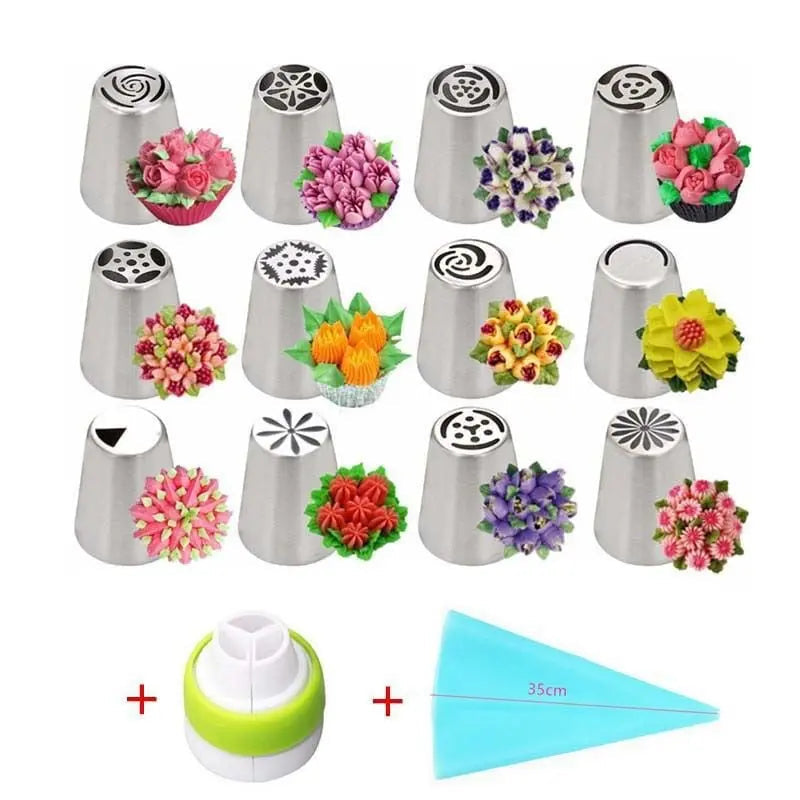 Cake Piping Nozzle Set Floral & Swirl Stainless Steel
