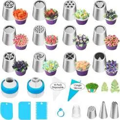 Cake Piping Nozzle Set Floral & Swirl Stainless Steel