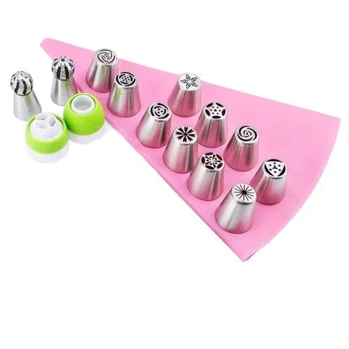 Cake Piping Tip Set 12 Tulip Stainless Steel Nozzles