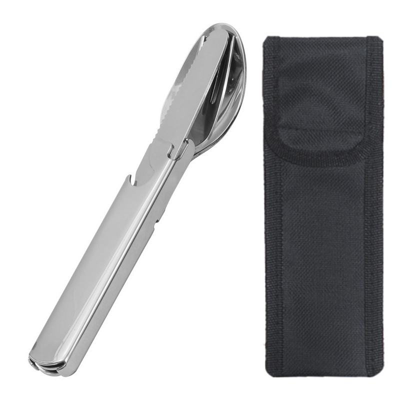 Camping Cutlery Set 4-in-1 Stainless Steel Safety Lock