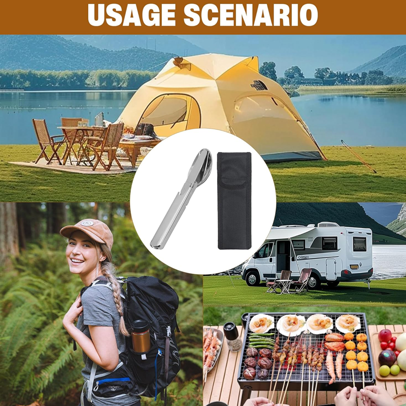 Camping Cutlery Set 4-in-1 Stainless Steel Safety Lock