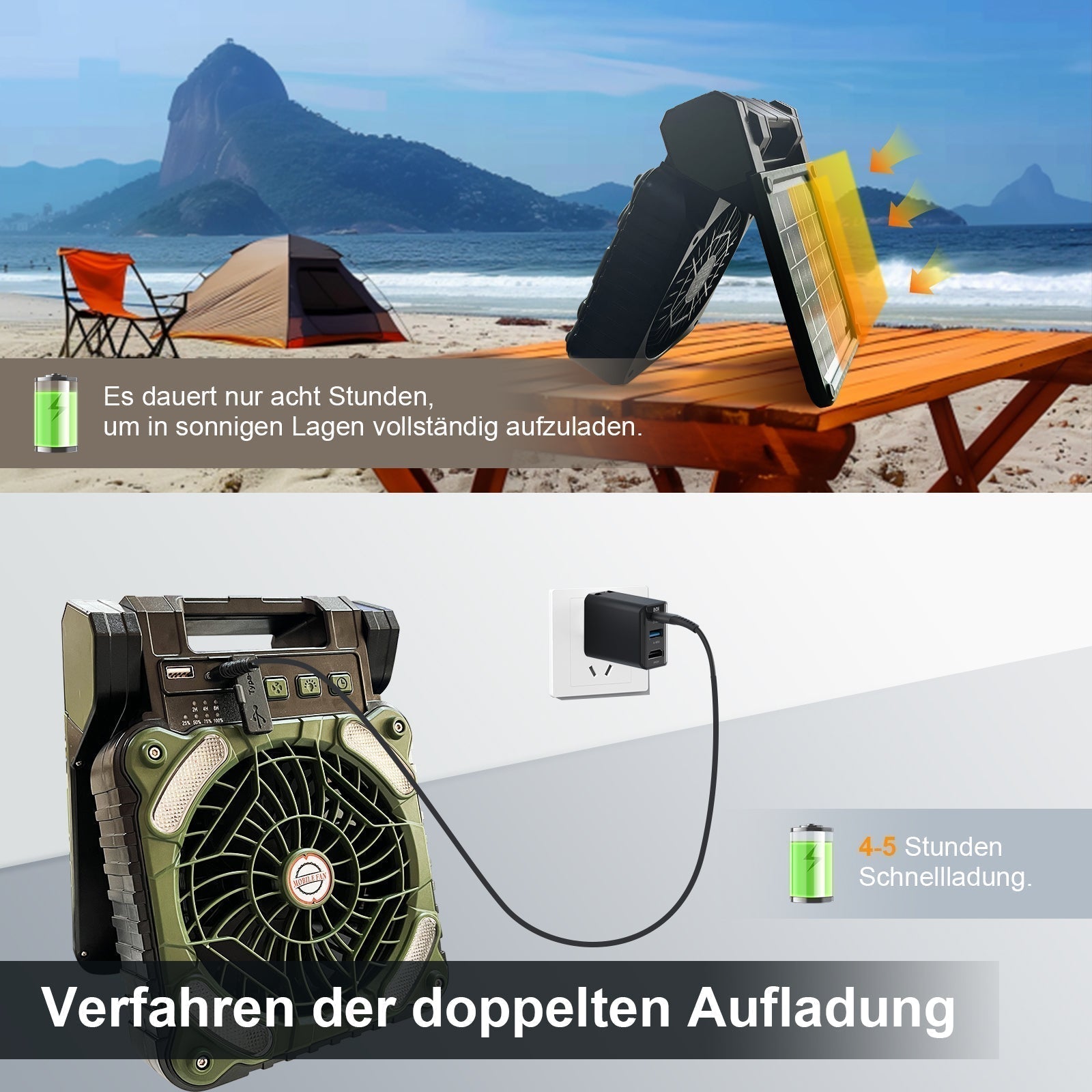 Camping Fan Solar Power Bank 20,800mAh