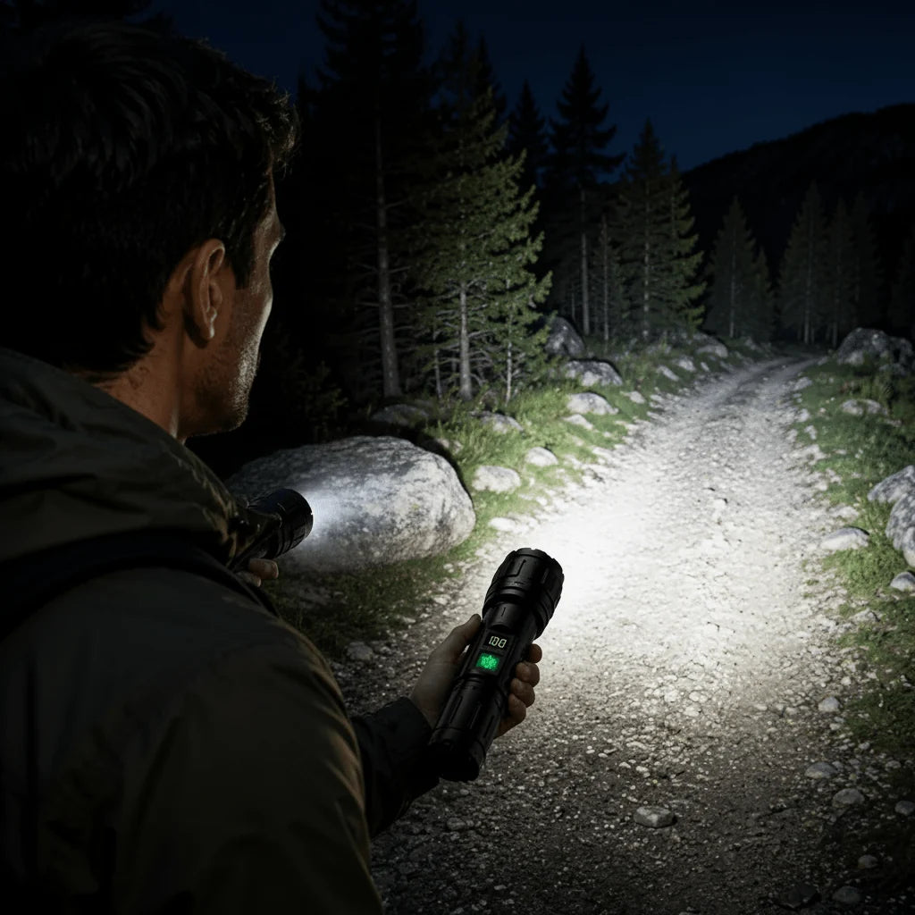 Camping Flashlight LED with Digital Display Durable Aluminum