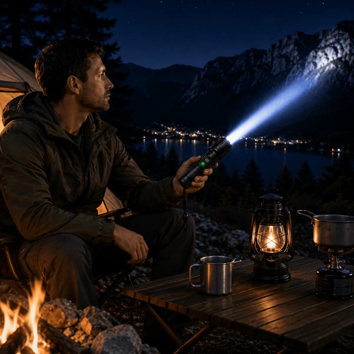 Camping Flashlight LED with Digital Display Durable Aluminum
