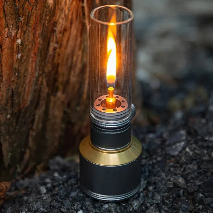 Camping Lantern Aluminum Alloy Butane-Powered Vintage Glass Globe