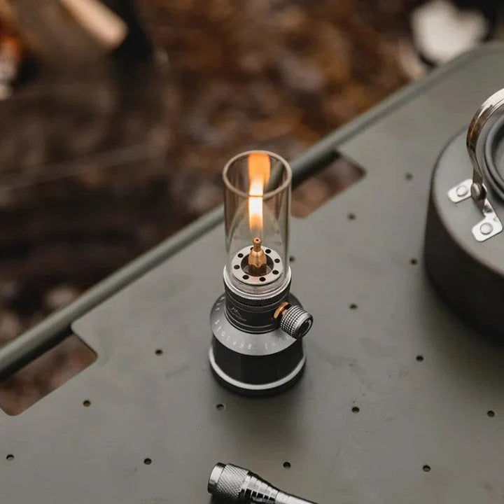 Camping Lantern Aluminum Alloy Butane-Powered Vintage Glass Globe