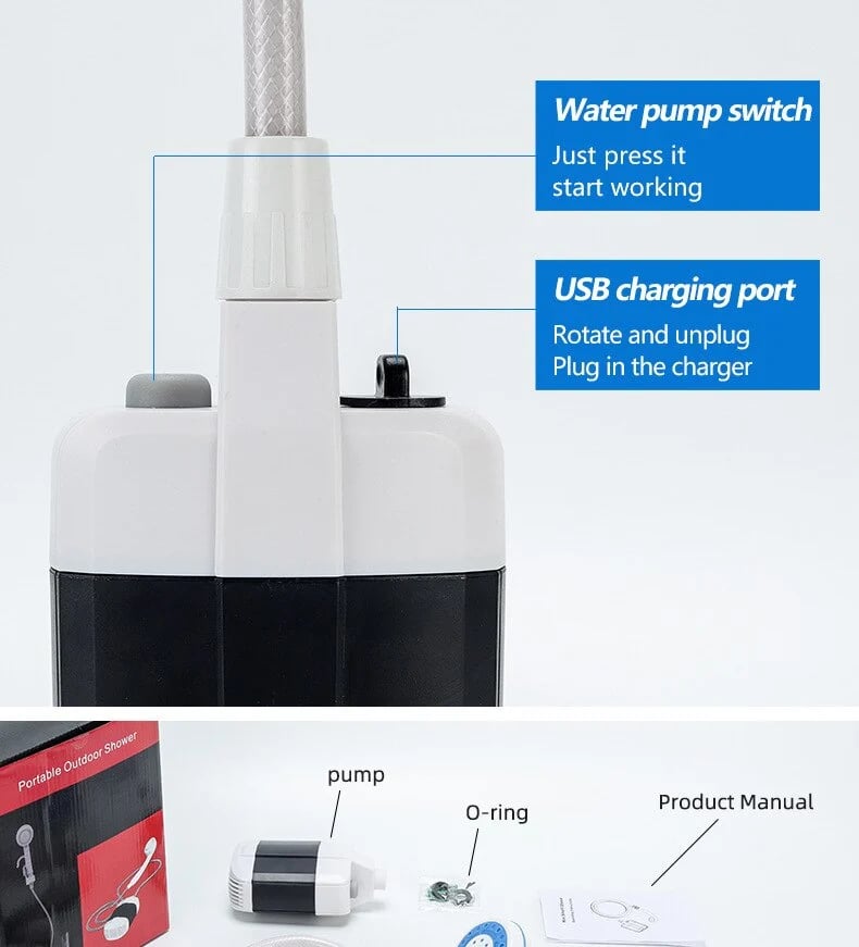 Camping Shower USB Rechargeable Foldable 20L Bucket