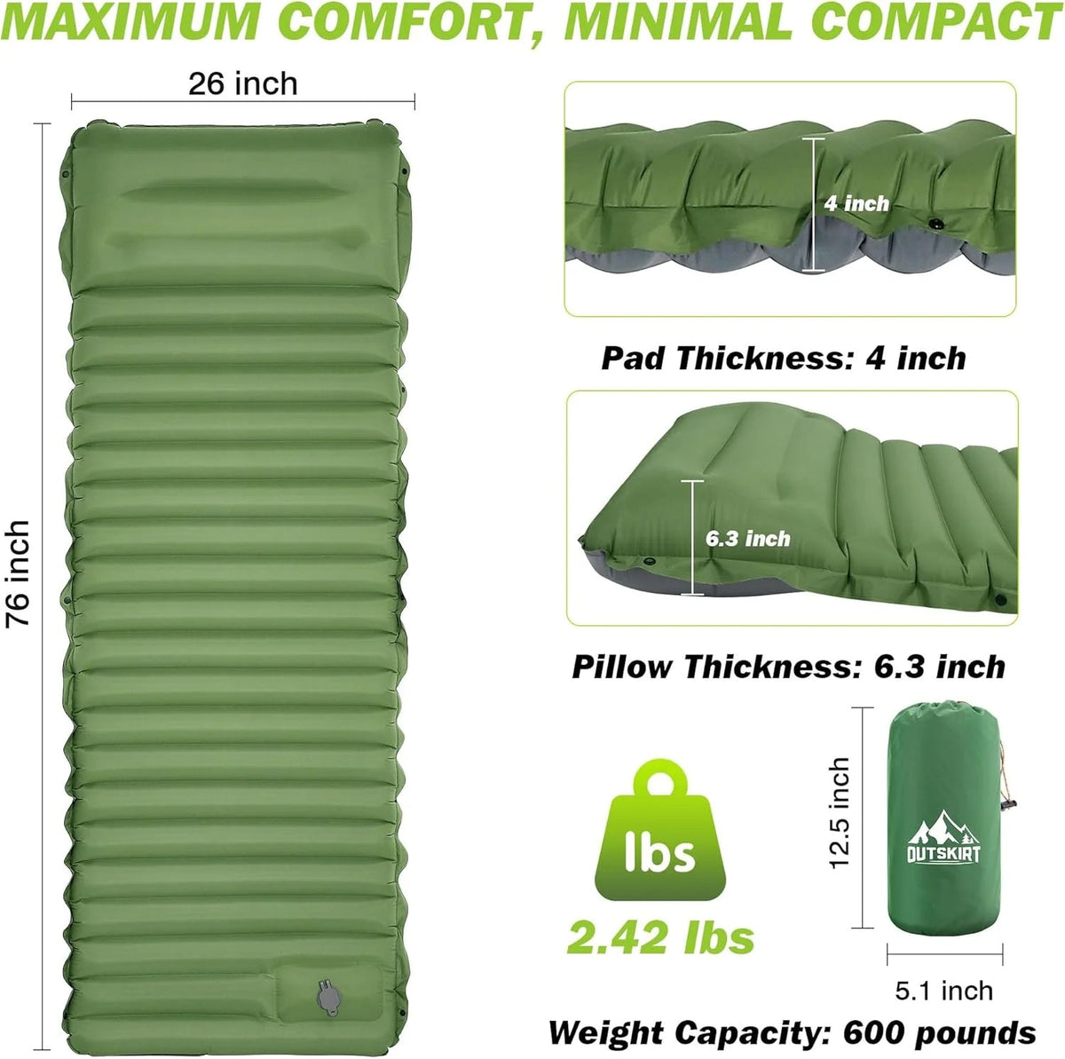 Camping Sleeping Pad Extra-Thick Self-Inflating & Connectable