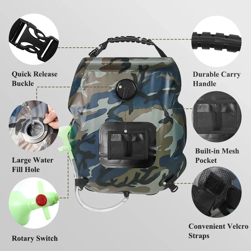 Camping Solar Shower 5.3 Gallon Detachable Hose