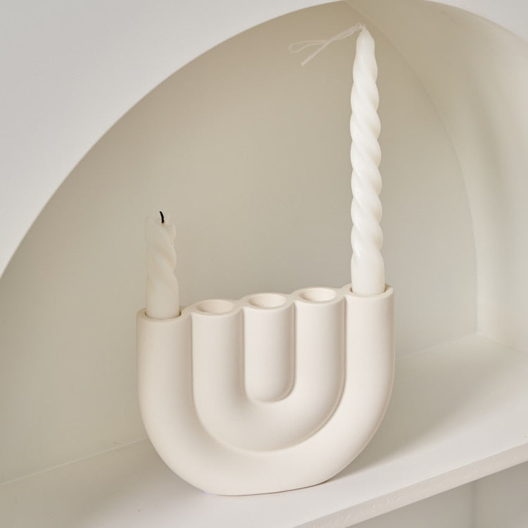 Candle Holder Ceramic U-Shape Fits Taper & Pillar
