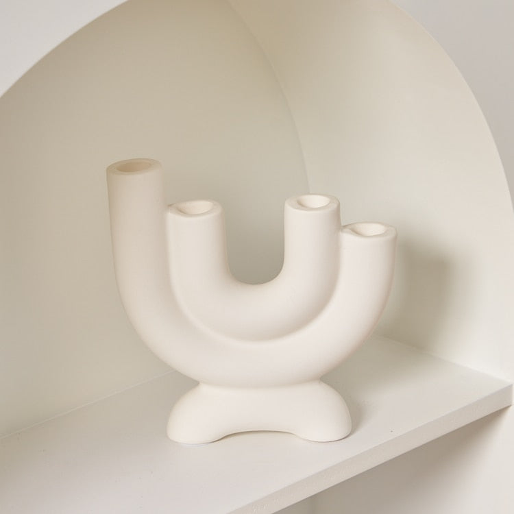 Candle Holder Ceramic U-Shape Fits Taper & Pillar