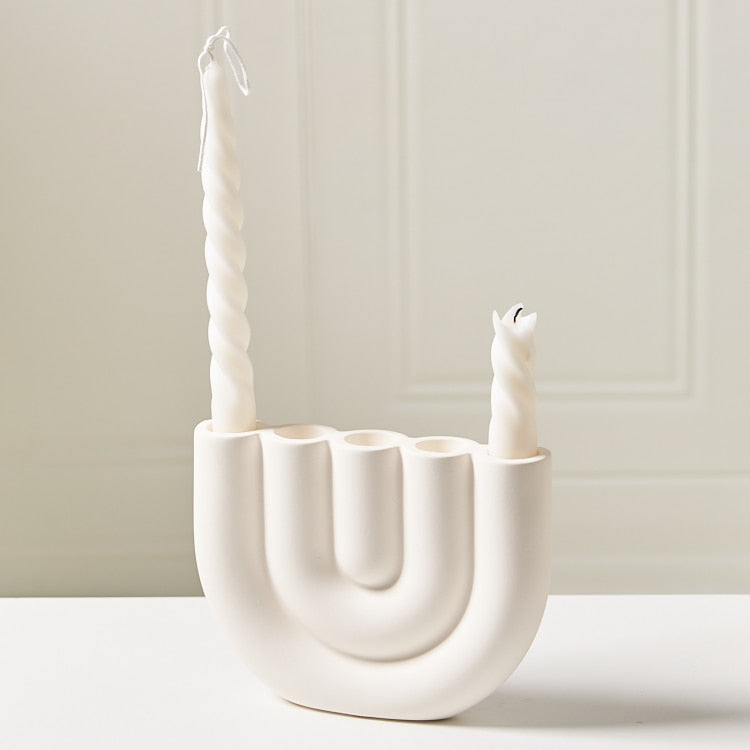 Candle Holder Ceramic U-Shape Fits Taper & Pillar
