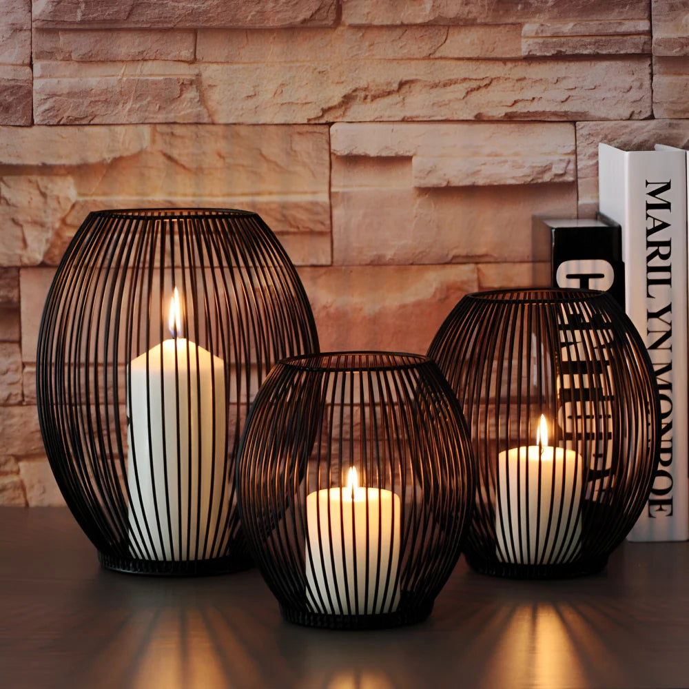 Candle Holder Open Cage Powder-Coated Matte Black