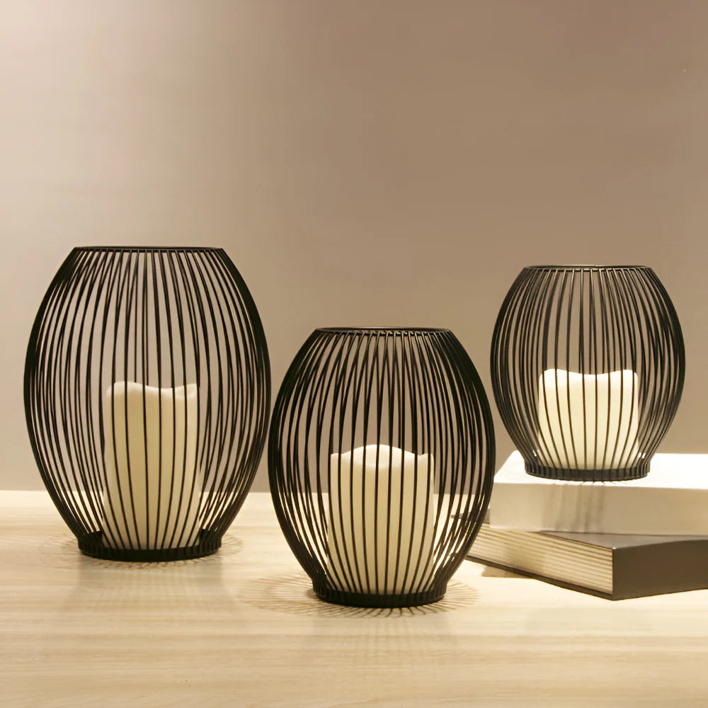 Candle Holder Open Cage Powder-Coated Matte Black