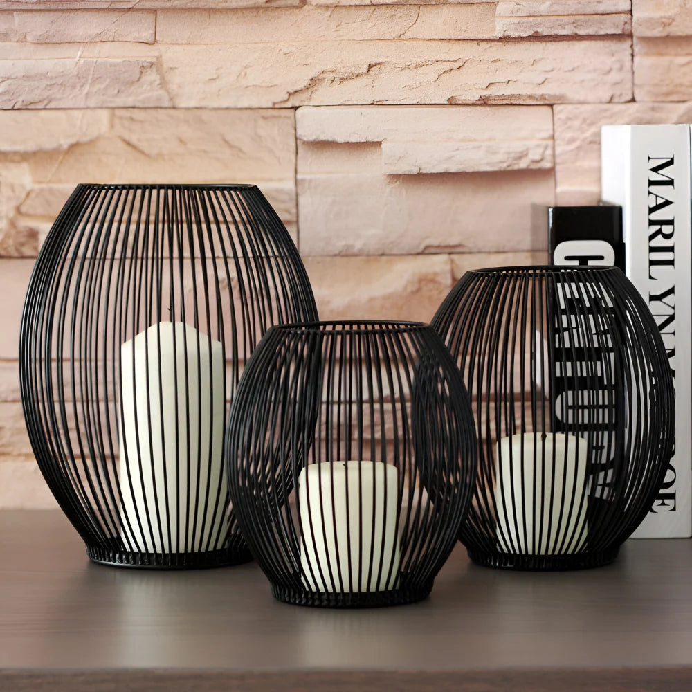Candle Holder Open Cage Powder-Coated Matte Black