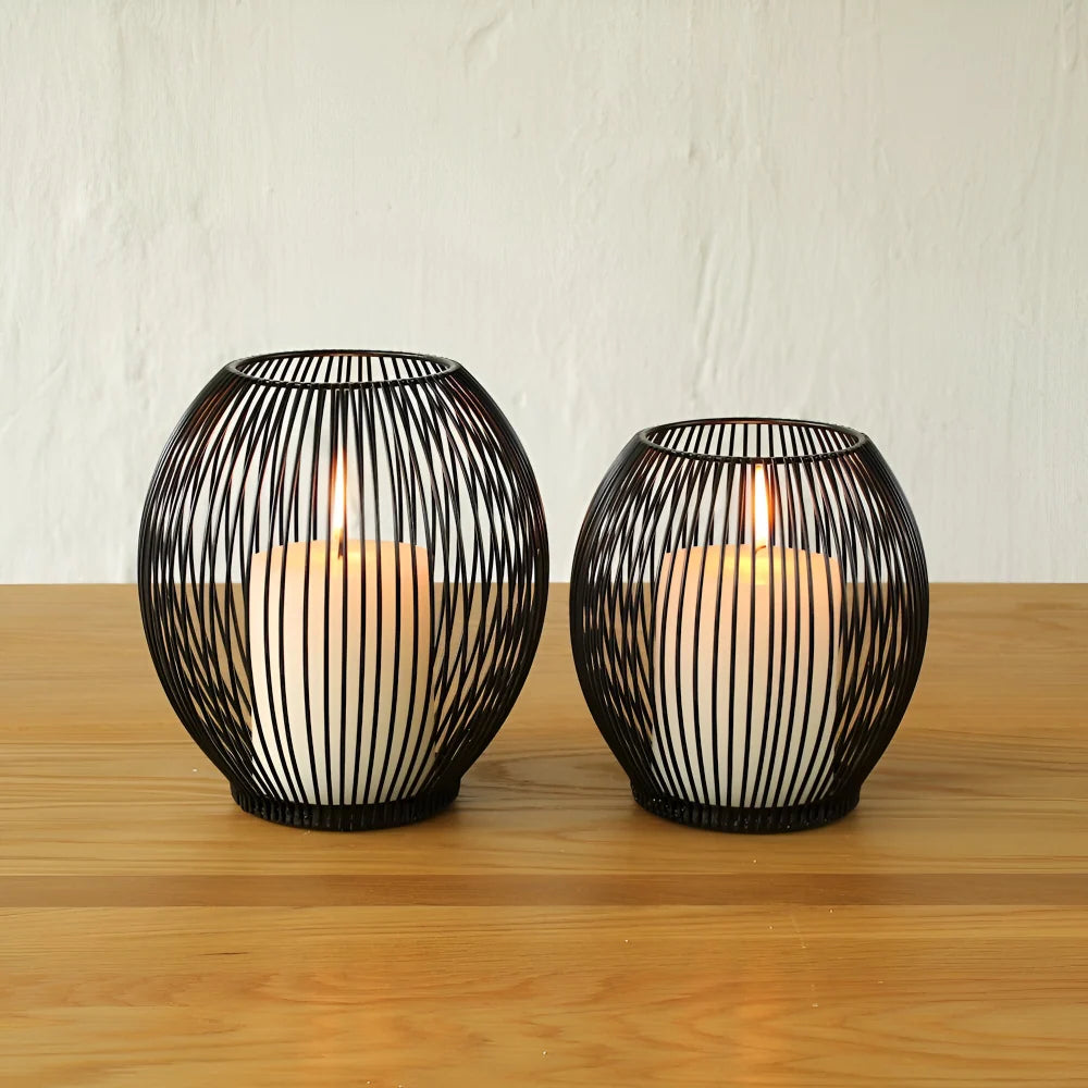 Candle Holder Open Cage Powder-Coated Matte Black
