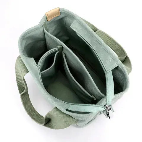 Canvas Shoulder Bag Multiple Pockets Wide Padded Straps