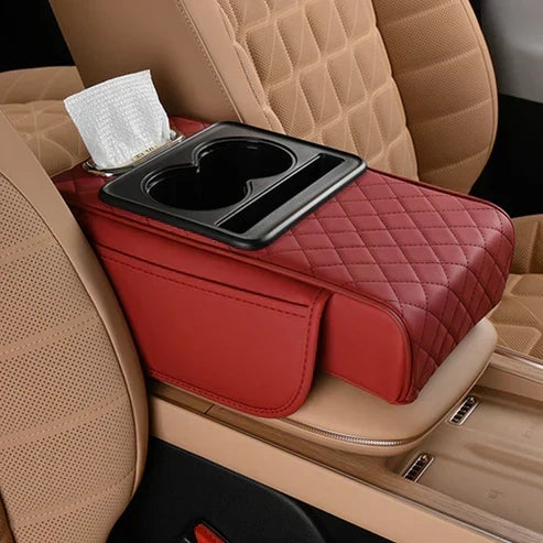 Car Armrest Cushion Padded Non-Slip Cup Holder & Storage
