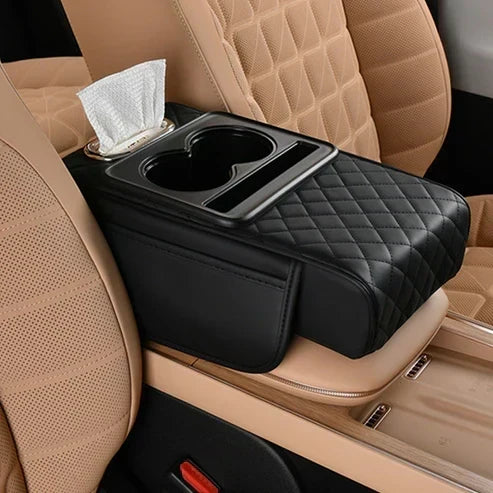 Car Armrest Cushion Padded Non-Slip Cup Holder & Storage