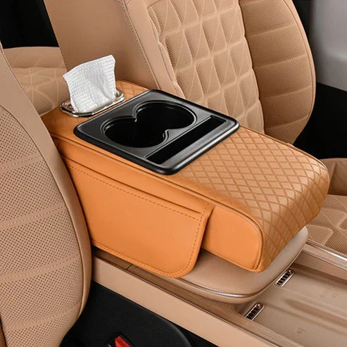Car Armrest Cushion Padded Non-Slip Cup Holder & Storage