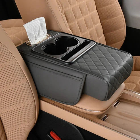 Car Armrest Cushion Padded Non-Slip Cup Holder & Storage