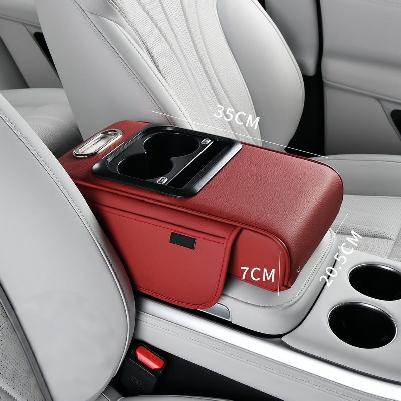 Car Armrest Organizer Padded Faux Leather USB & USB-C