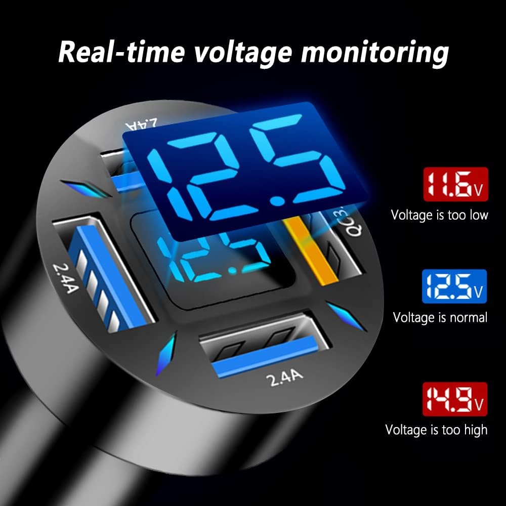 Car Charger 66W USB-C PD With LED Voltmeter