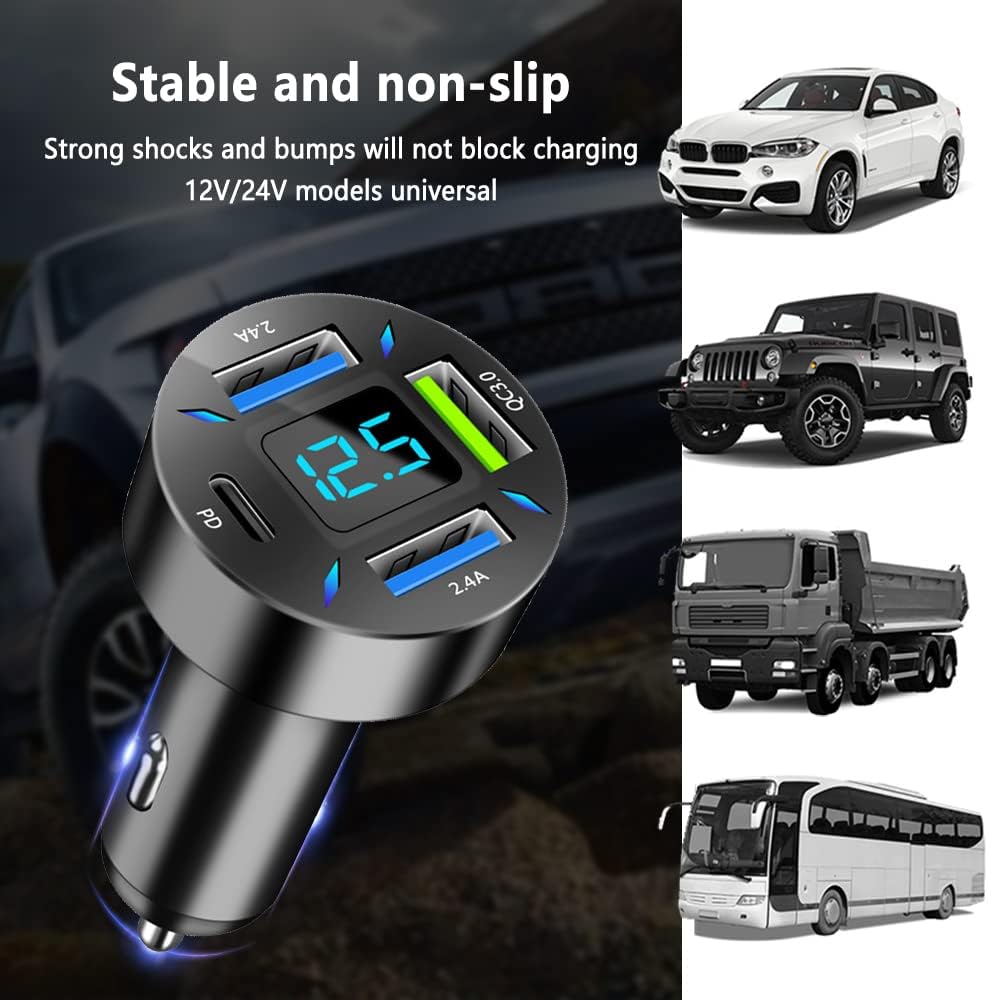 Car Charger 66W USB-C PD With LED Voltmeter
