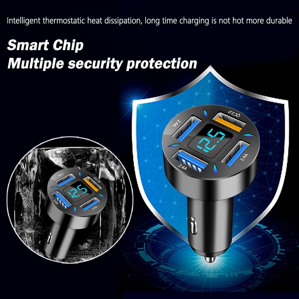 Car Charger 66W USB-C PD With LED Voltmeter