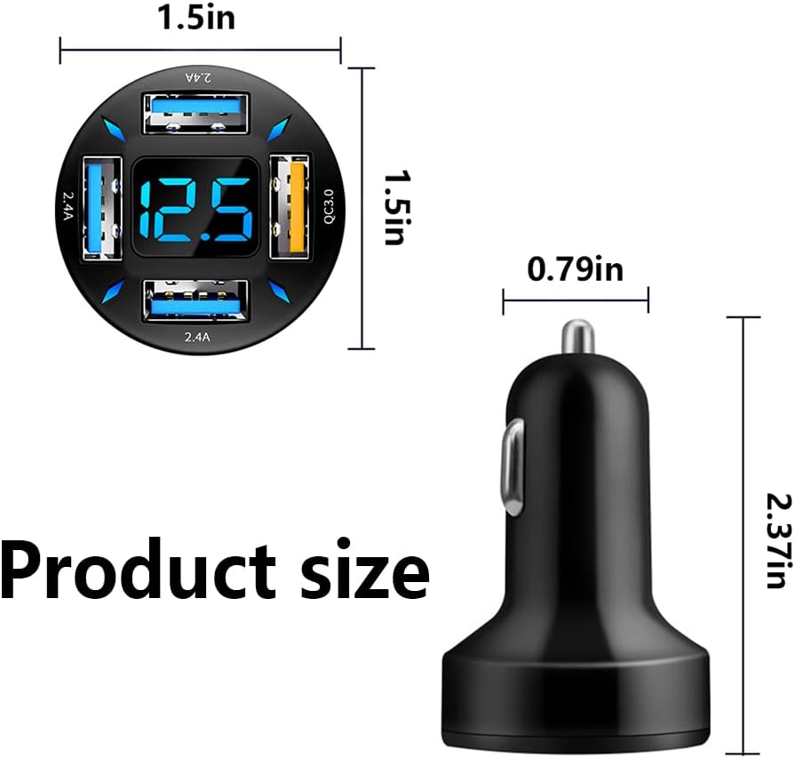 Car Charger 66W USB-C PD With LED Voltmeter