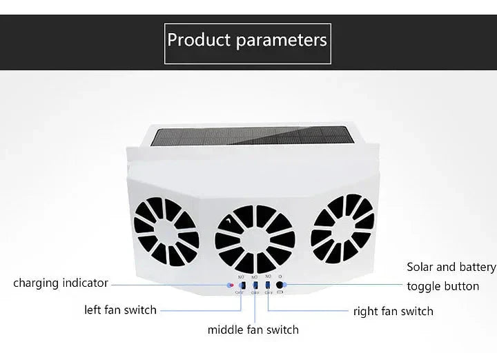 Car Cooling Fan Solar Powered Dual Fans Window Clamp