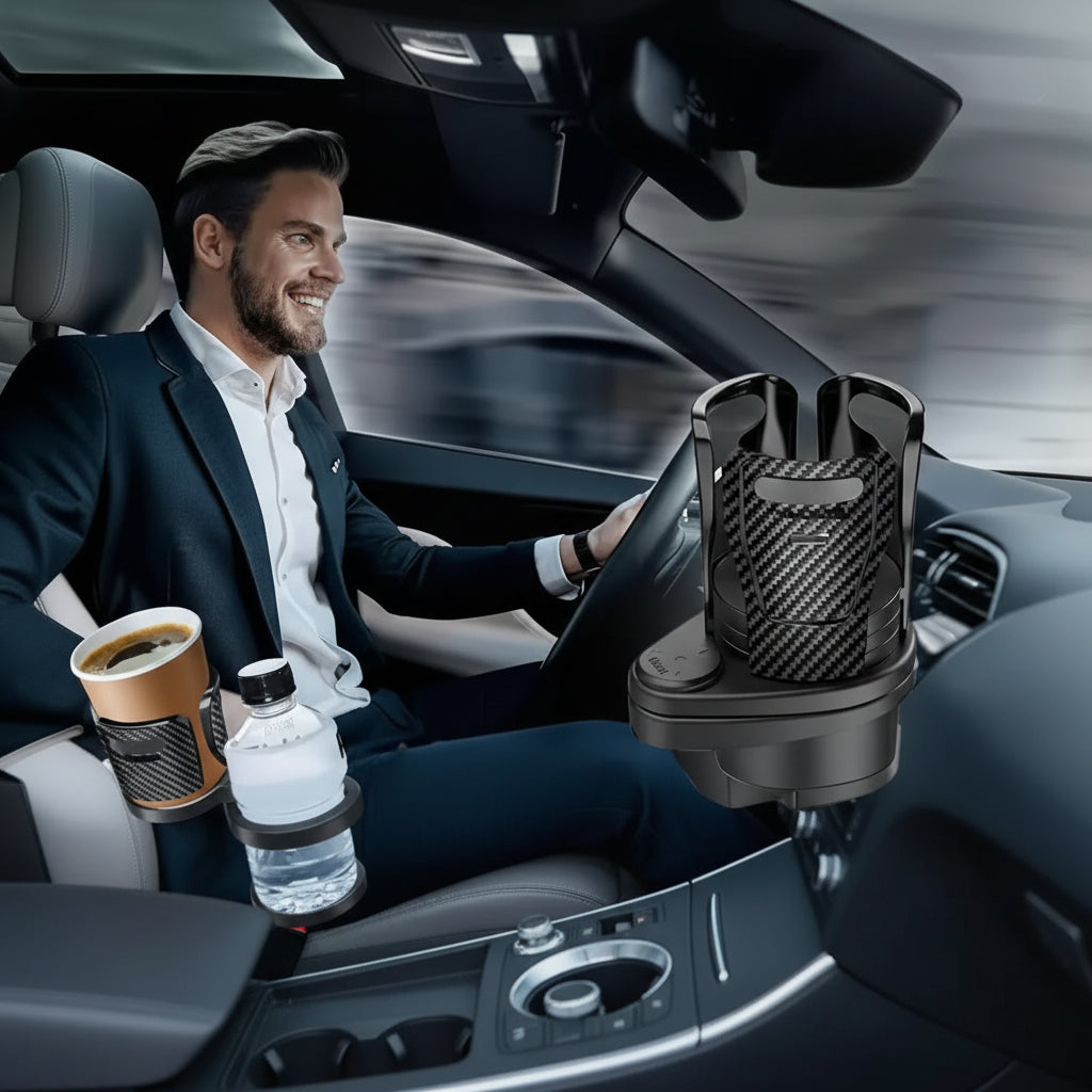 Car Cup Holder 360° Rotating Dual Drink Telescopic Clips